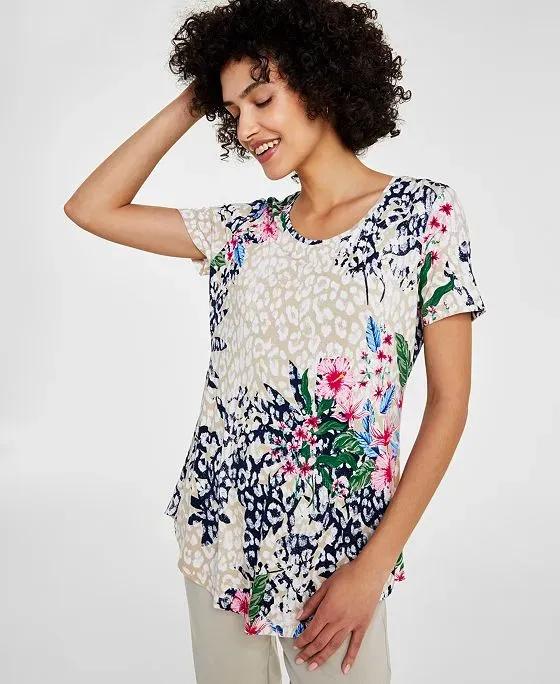 Women's Leopard Garden Short-Sleeve Top, Created for Macy's