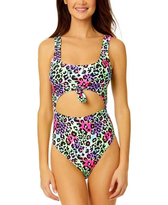 Women's Leopard Love Printed Cut-Out One-Piece Swimsuit, Created by Macy's