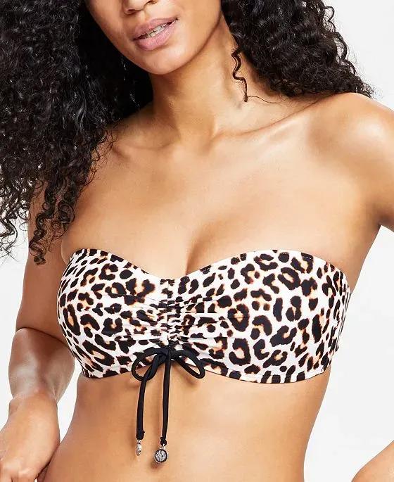 Women's Leopard-Print Bandeau Tie-Front Bikini Top