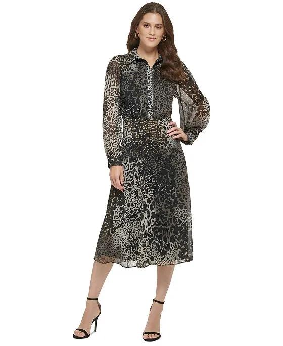 Women's Leopard-Print Fit & Flare Midi Dress