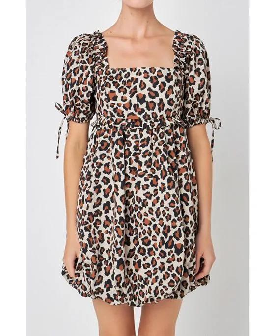 Women's Leopard Printed Bubbled Mini Dress