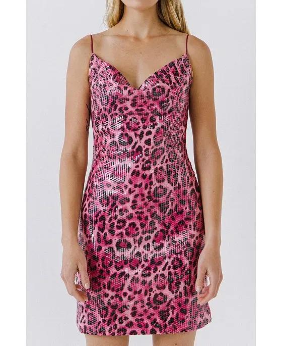 Women's Leopard Sequin Mini Dress