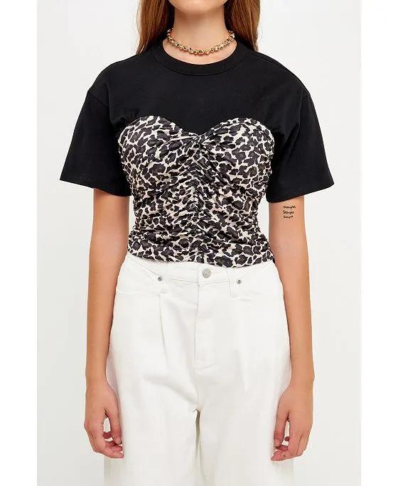 Women's Leopard Shirred Cropped Top