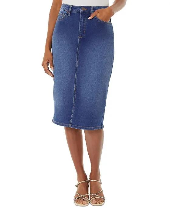 Women's Lexington Front-Slit Denim Midi Skirt
