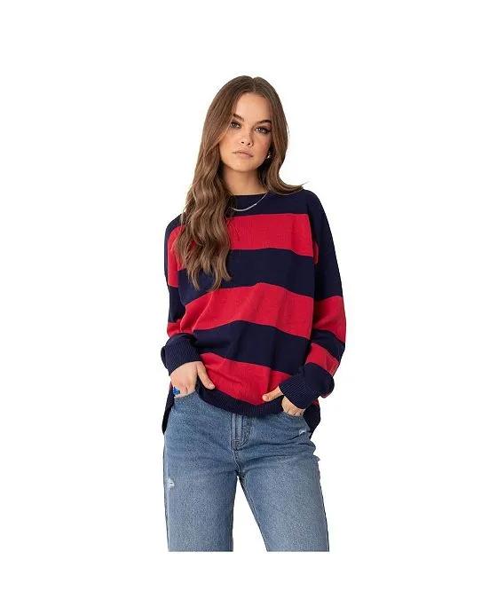 Women's Light Knitted Oversize Sweater With Stripes