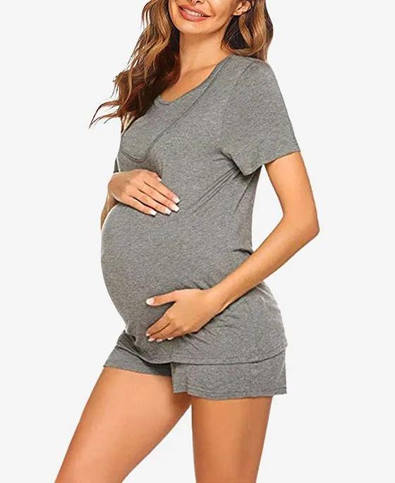 Women's Lima Short Sleeve Maternity Pajama Set, 2 Piece