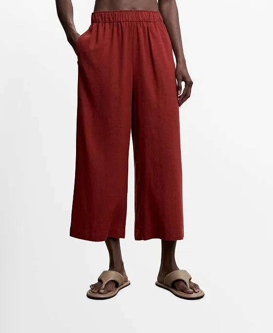 Women's Linen-Blend Culotte Trousers