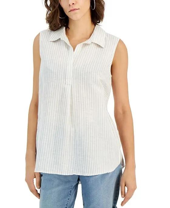 Women's Linen Blend Printed Sleeveless Popover Top, Created for Macy's
