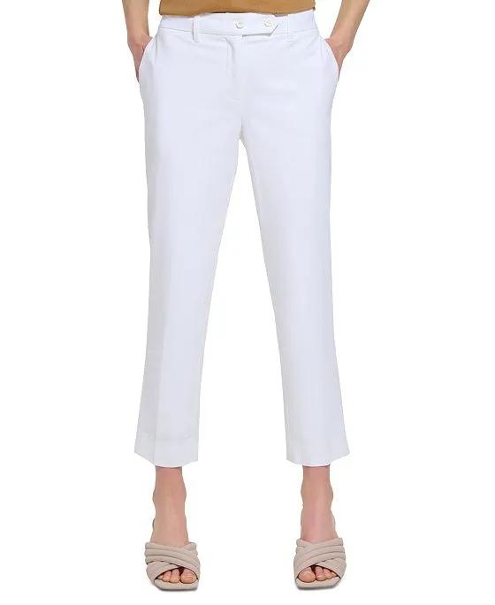 Women's Linen-Blend Tab-Waist Slim Pants