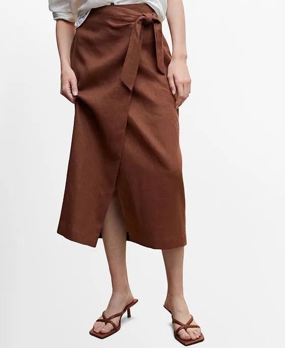 Women's Linen-Blend Wrap Skirt