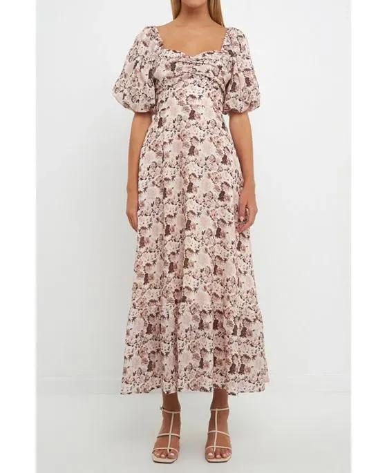 Women's Linen Floral Maxi Dress