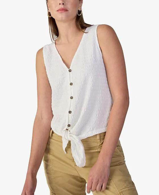 Women's Link Up Textured Button-Front Tie-Hem Top
