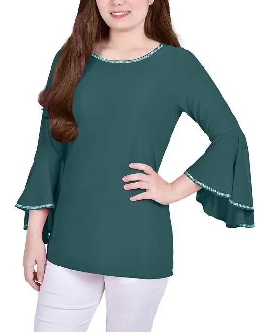 Women's Long Bell Sleeve Tunic with Stone Details Top