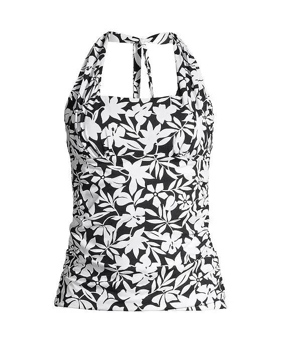 Women's Long Chlorine Resistant Square Neck Halter Tankini Swimsuit Top