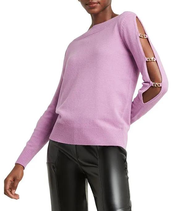 Women's Long Cutout Chain-Sleeve Sweater