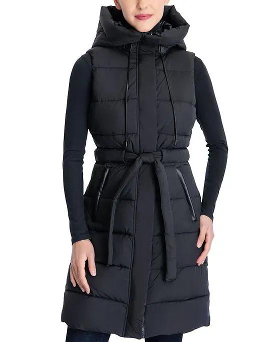 Women's Long Hooded Belted Puffer Vest, Created for Macy's