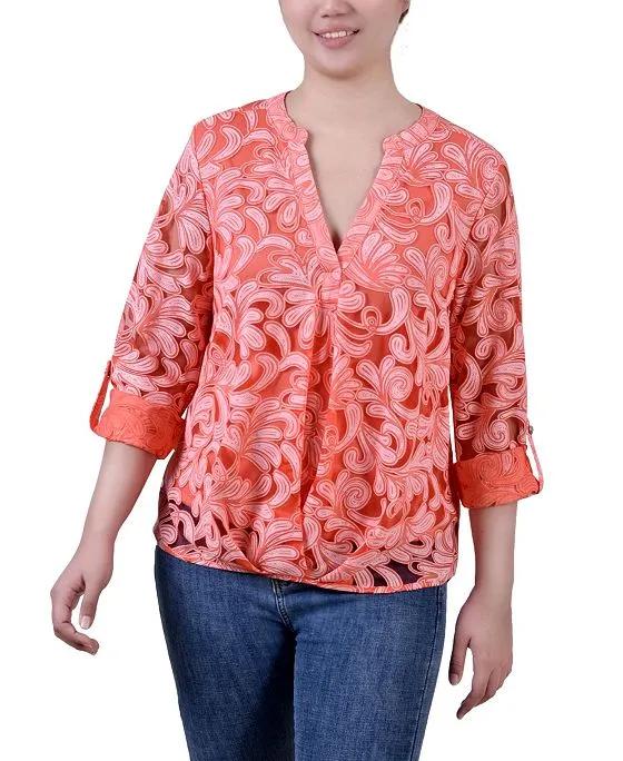 Women's Long Sleeve Burn Out Y-neck Blouse