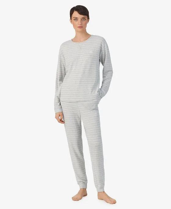 Women's Long Sleeve Crew Neck Jogger Pants 2 Piece Pajama Set