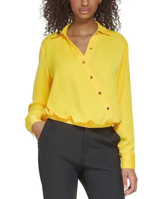 Women's Long-Sleeve Crossover-Button Top