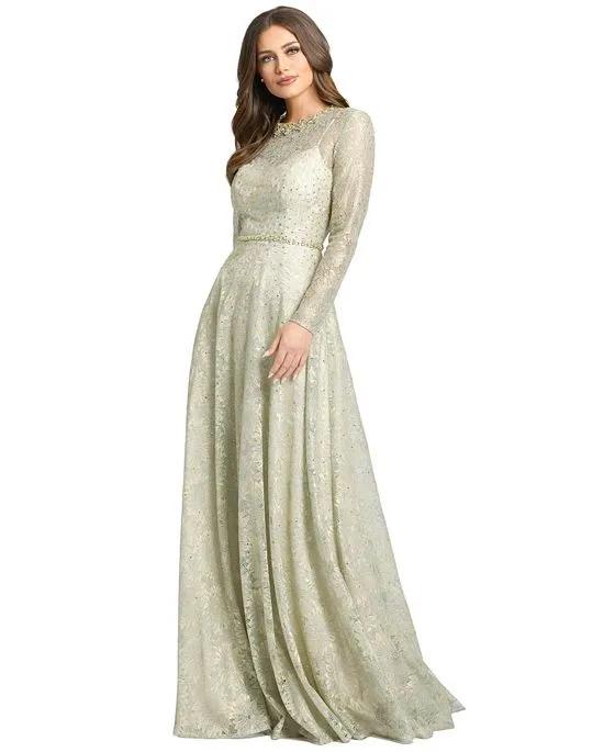 Women's Long Sleeve Floral Lace Gown