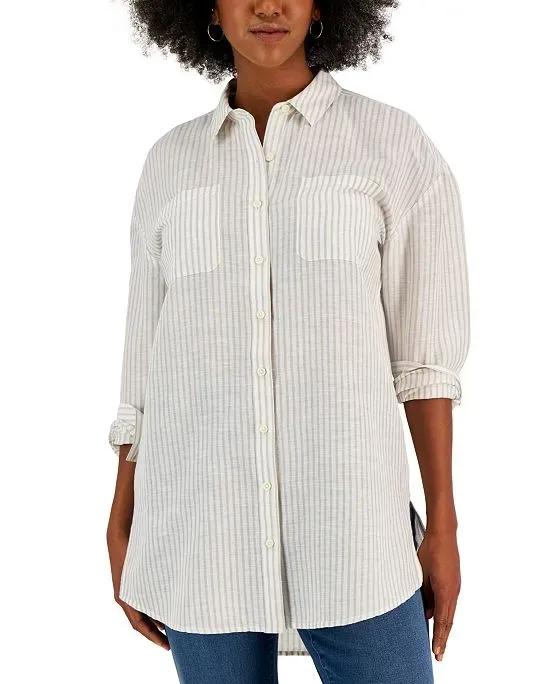 Women's Long-Sleeve Linen Blend Tunic Shirt, Created for Macy's
