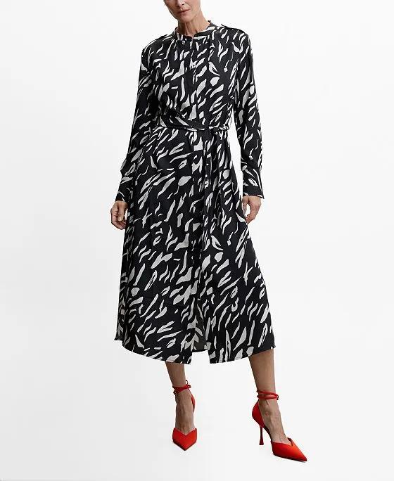 Women's Long Sleeve Midi Printed Dress