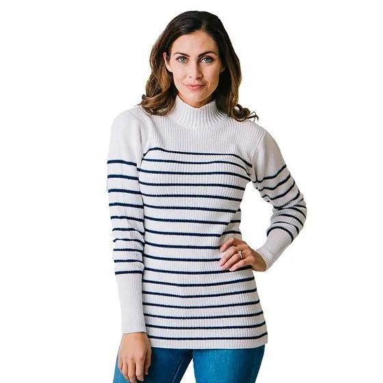 Women's Long Sleeve Mock Neck Breton Sweater