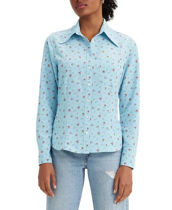 Women's Long-Sleeve Printed Button-Front Top