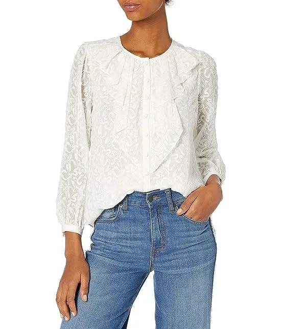 Women's Long Sleeve Ribbon Embroidered Silk Top