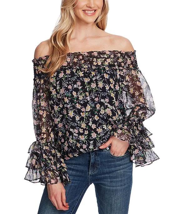 Women's Long Sleeve Smocked Off-The-Shoulder Top