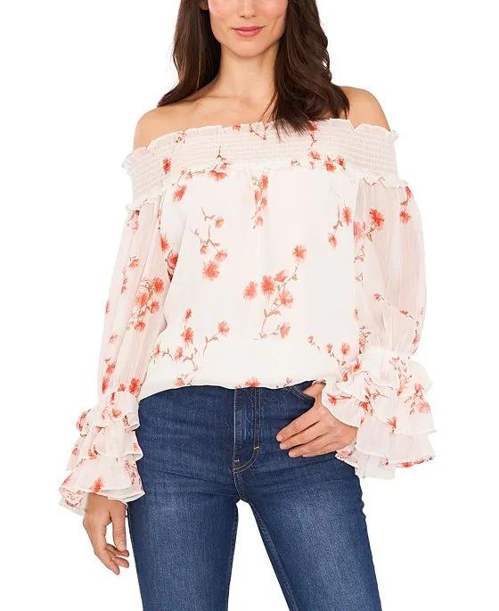 Women's Long Sleeve Smocked Off-The-Shoulder Top