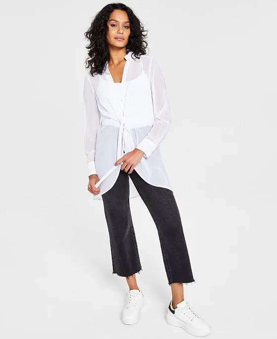 Women's Long-Sleeve Tie-Front Top, Created for Macy's