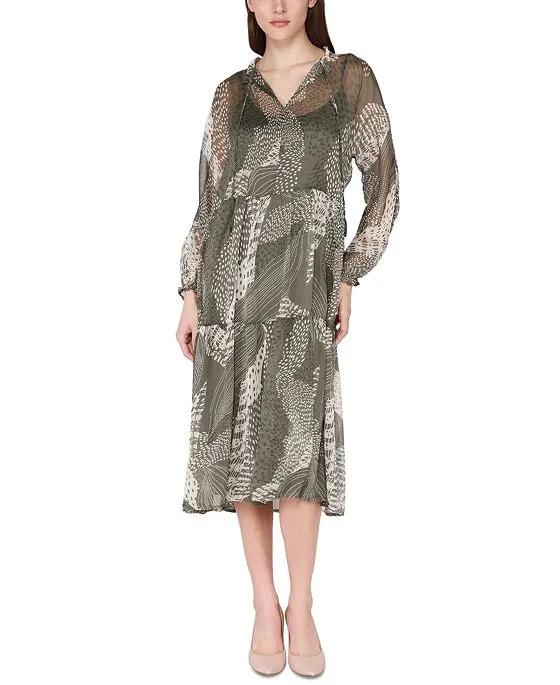 Women's Long-Sleeve Tiered Midi Dress