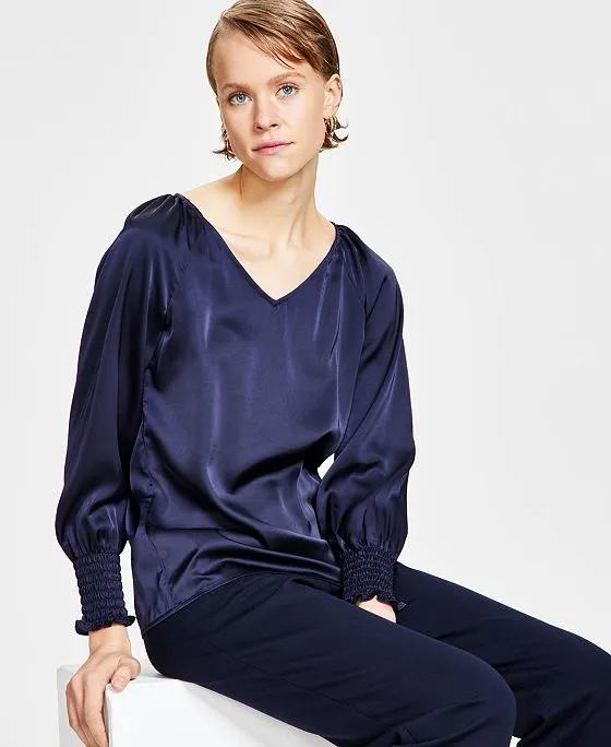 Women's Long-Sleeve V-Neck Blouse, Created for Macy's