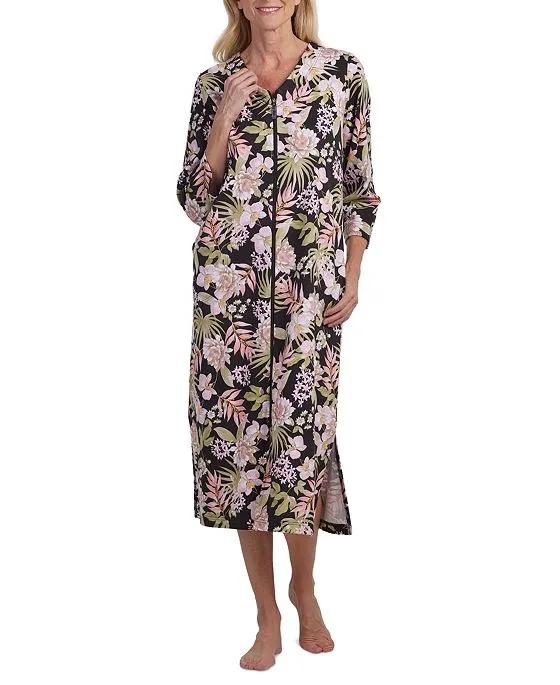 Women's Long-Sleeve Zip-Front Floral Robe