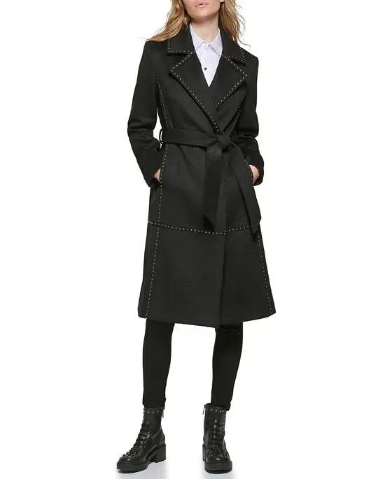 Women's Long Studded Wrap Coat