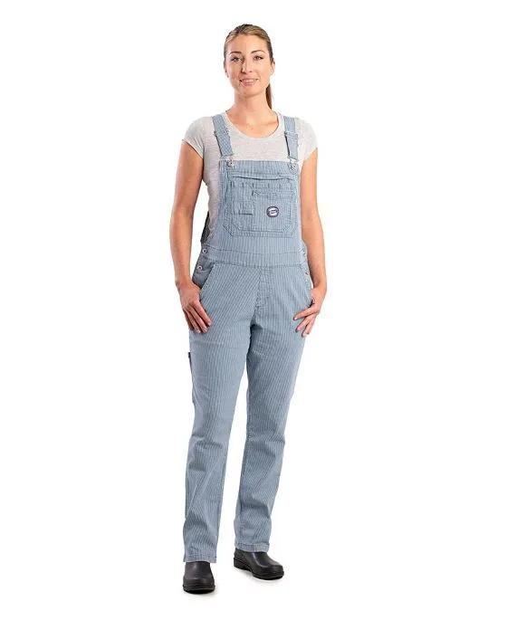 Women's Long Vintage Washed Flex Hickory Stripe Bib Overall