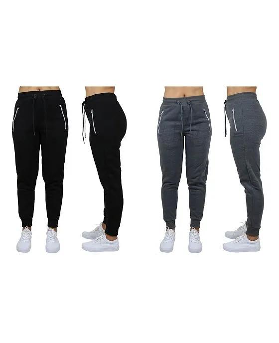 Women's Loose Fit Fleece Joggers with Zipper Pockets, Pack of 2