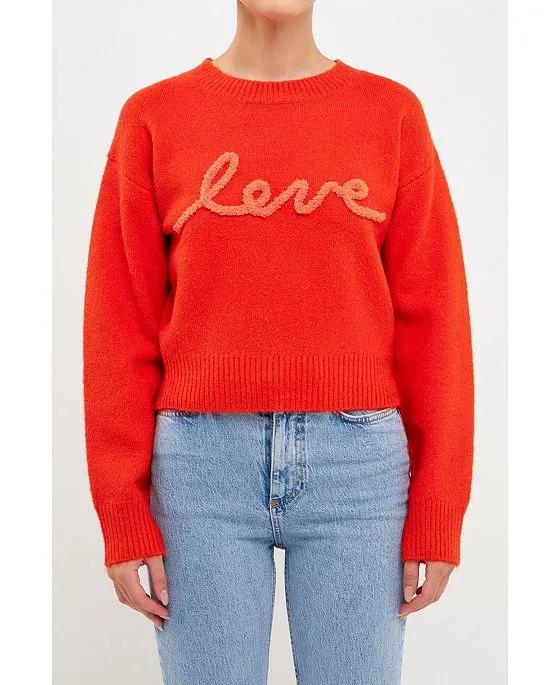 Women's Love Chenille Embroidered Plush Sweater