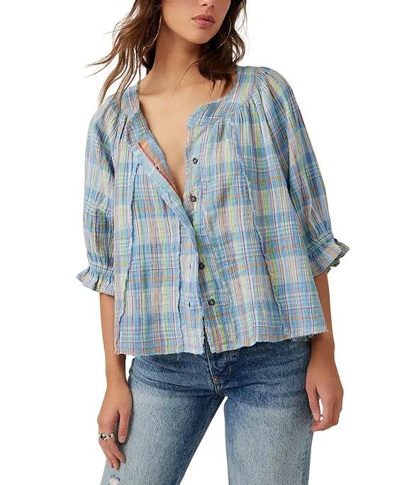 Women's Lucy Cotton Button-Front Swing Blouse