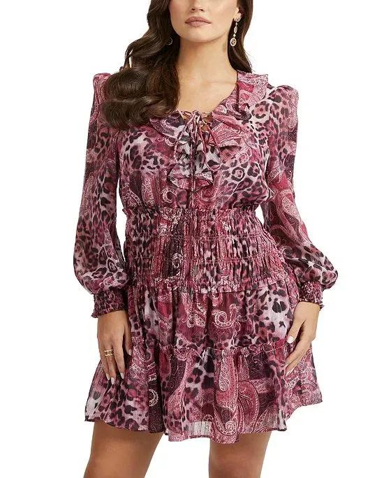 Women's Lucy Long-Sleeve Lace-Up Flared Dress