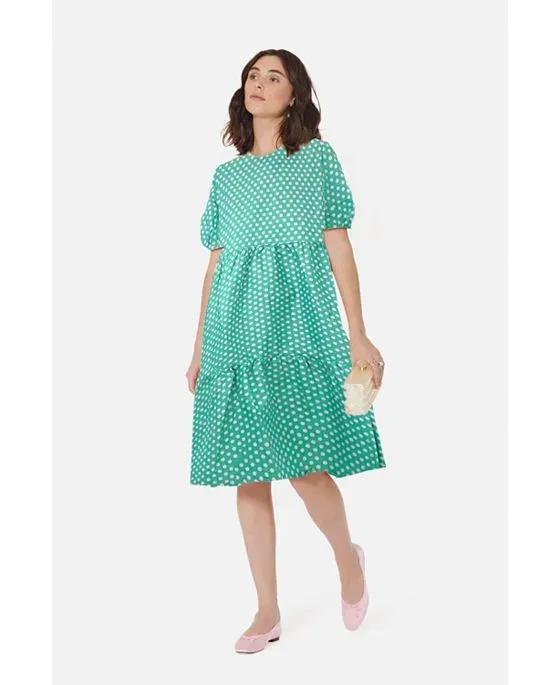 Women's Madeline Dress in Green and Lilac Dot