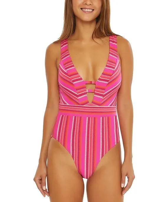 Women's Marai Striped Plunge One-Piece Swimsuit