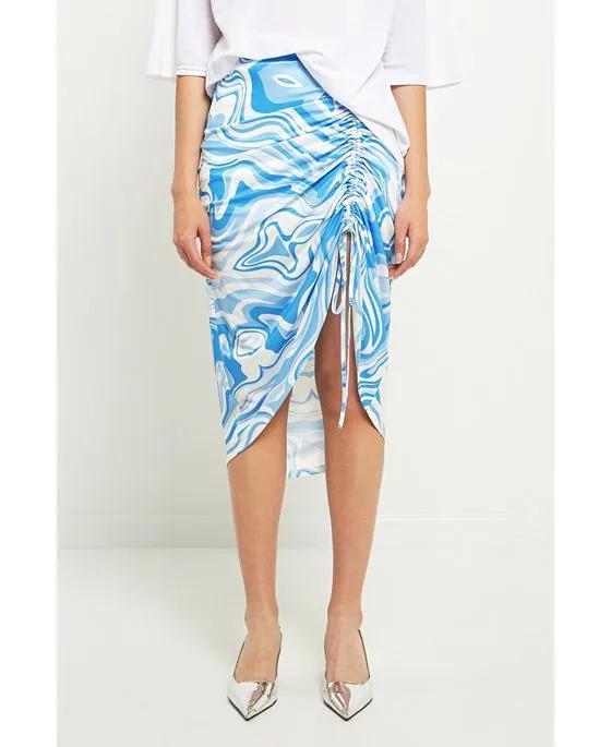 Women's Marble Print Slit Midi Skirt