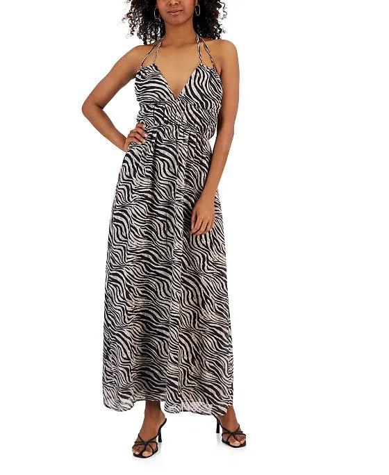 Women's Marci Zebra-Print Halter Maxi Dress 
