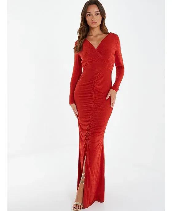 Women's Maxi Dress With Long Sleeves And Ruching Detail