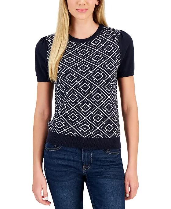 Women's Maze Geometric Contrast-Sleeve Sweater