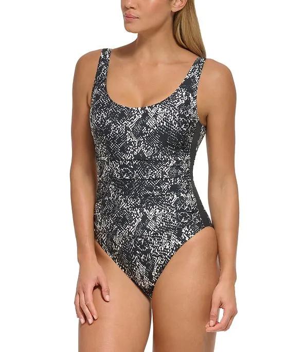 Women's Mesh-Side-Inserts Ruched-Waist One-Piece Swimsuit