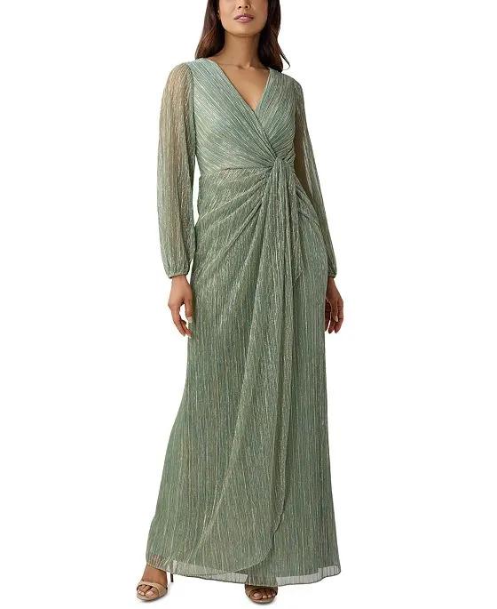 Women's Metallic Crinkled Draped Gown
