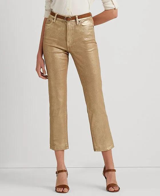 Women's Metallic High-Rise Straight Ankle Jeans